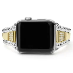 18K Gold and Sterling Silver Single Diamond Watch Bracelet-42-49mm