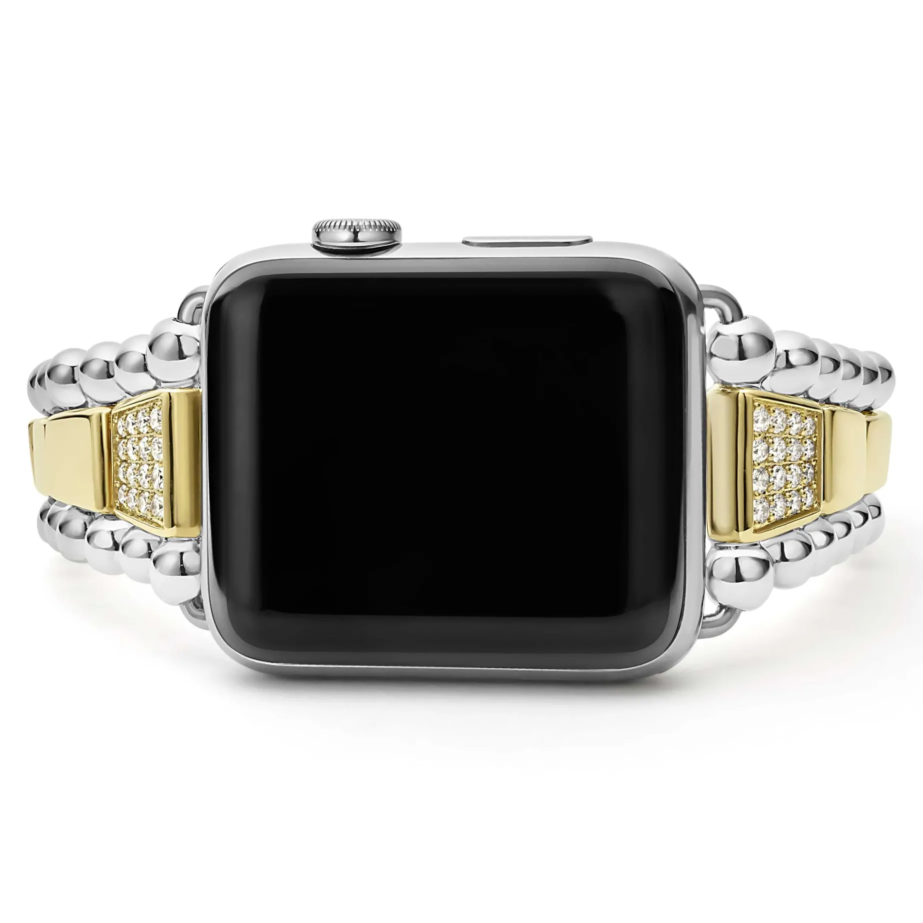 18K Gold and Sterling Silver Single Diamond Watch Bracelet-42-49mm