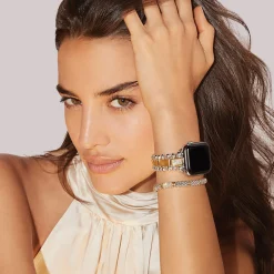 18K Gold and Sterling Silver Single Diamond Watch Bracelet-38-45mm