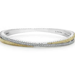 18K Gold Caviar and Diamond Bangle