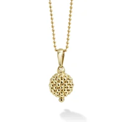 18K Gold Caviar Beaded Pendant Necklace