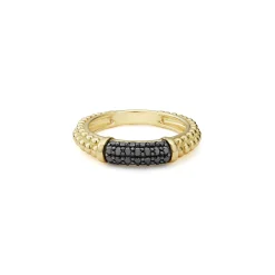 18K Gold Caviar Black Diamond Stacking Ring