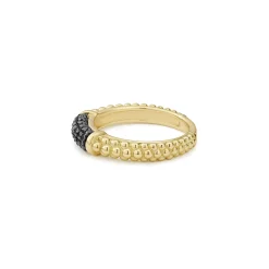 18K Gold Caviar Black Diamond Stacking Ring