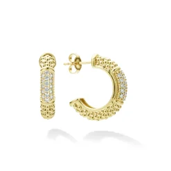 18K Gold Caviar Diamond Hoop Earrings