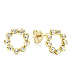 18K Gold Circle Diamond Stud Earrings