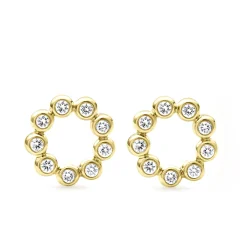 18K Gold Circle Diamond Stud Earrings