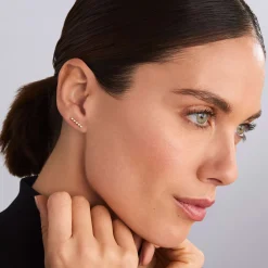 18K Gold Diamond Bar Stud Earrings