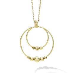 18K Gold Double Circle Bead Pendant Necklace