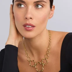18K Gold Floral Link Necklace