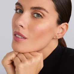 18K Gold Flower Diamond Stud Earrings