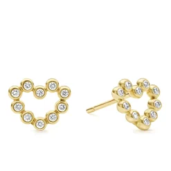 18K Gold Heart Diamond Stud Earrings