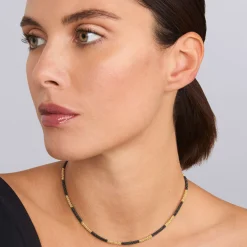 18K Gold Large Station Ceramic Beaded Necklace | 3mm