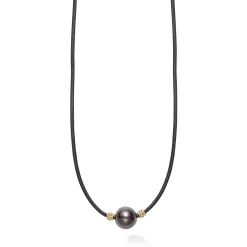 18K Gold Single Black Pearl Necklace
