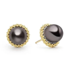 18K Gold Tahitian Black Pearl Stud Earrings