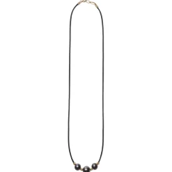 18K Gold Triple Black Pearl Necklace