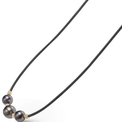 18K Gold Triple Black Pearl Necklace