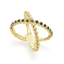 18K Gold X Black Diamond Ring