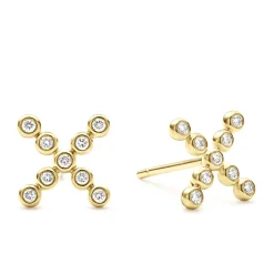 18K Gold X Diamond Stud Earrings