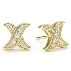 18K Gold X Diamond Stud Earrings