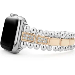 18K Rose Gold and Sterling Silver Half Diamond Watch Bracelet-38-45mm