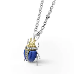 Lapis Beetle Diamond Pendant Necklace