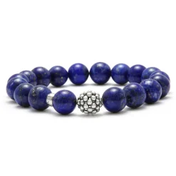 Lapis Silver Station Bead Bracelet