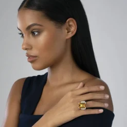 Large Emerald-Cut Citrine Ring