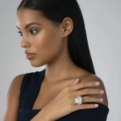 Large Emerald-Cut White Topaz Ring