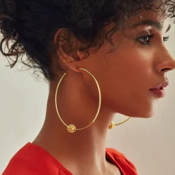 Large 18K Gold Caviar Ball Hoop Earrings