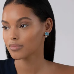 Large Swiss Blue Topaz Huggie Earrings