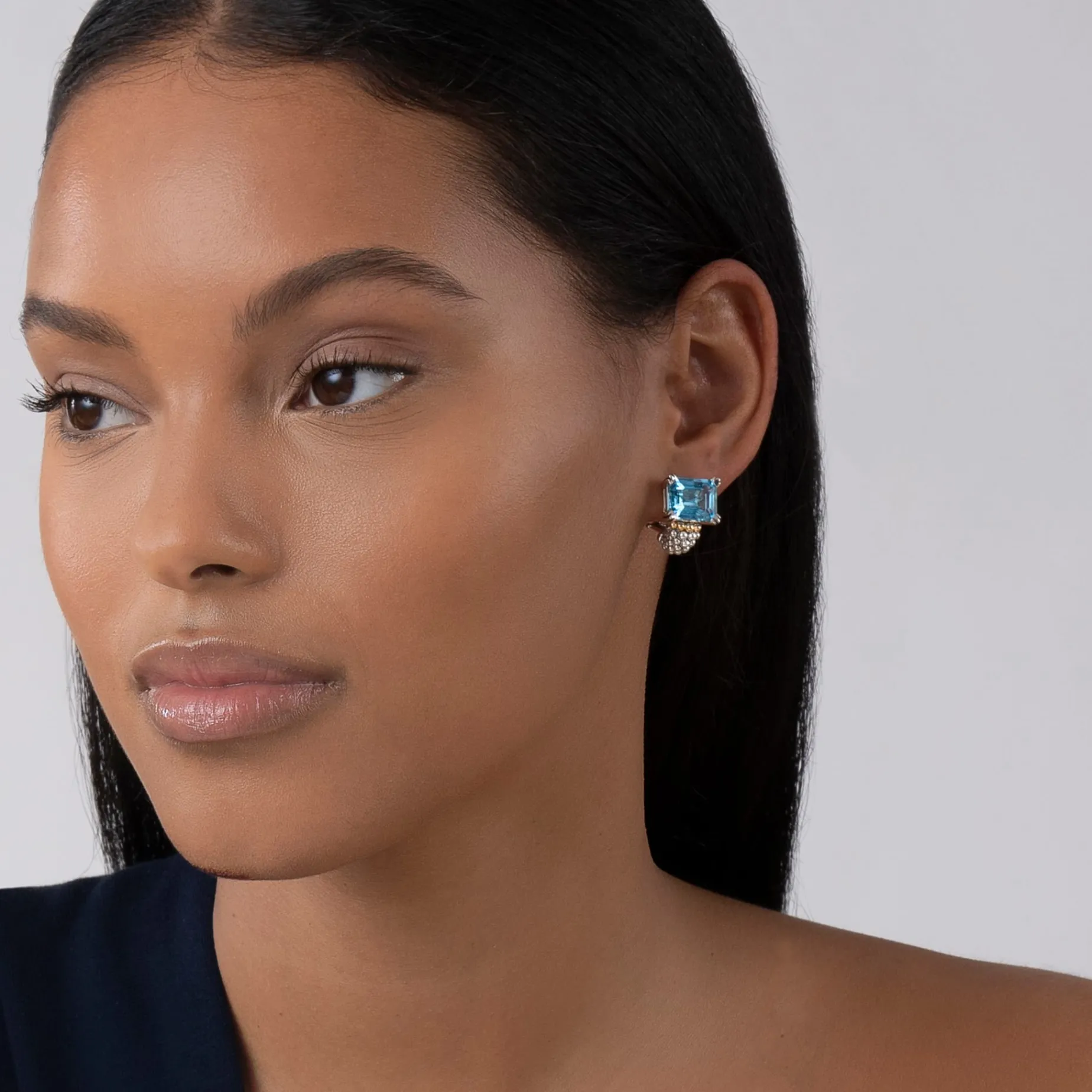 Large Swiss Blue Topaz Huggie Earrings