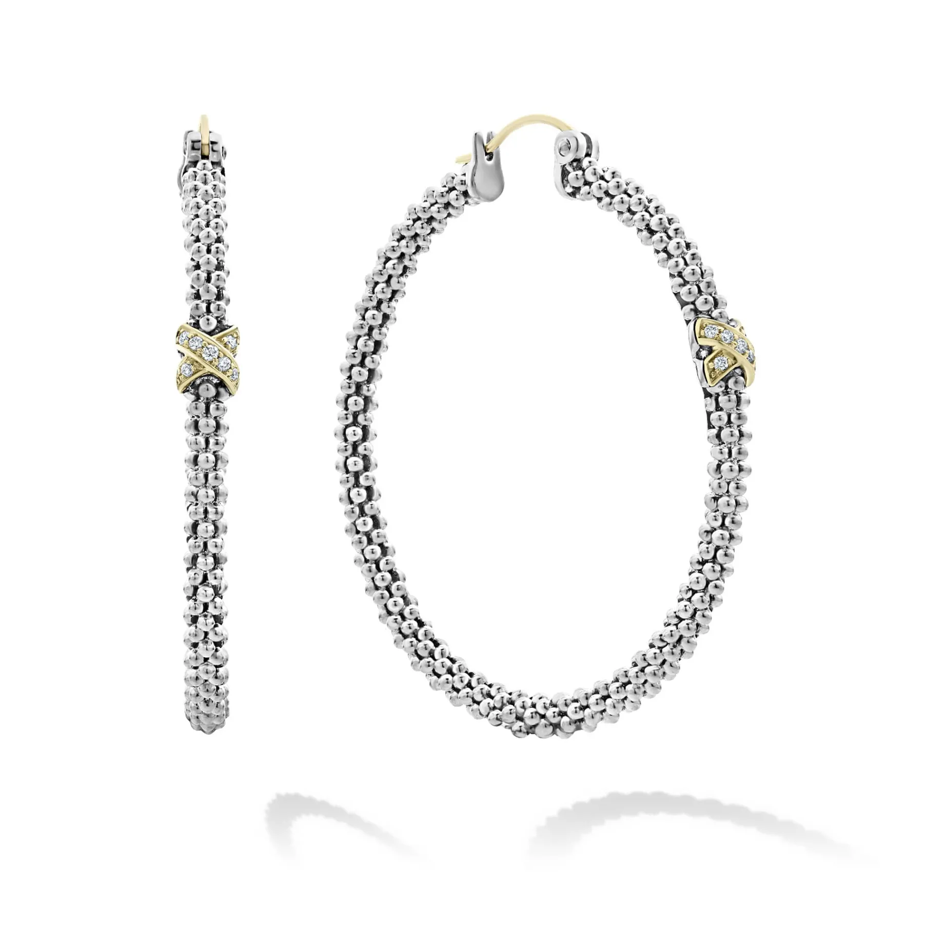 Large X Diamond Caviar Hoop Earrings