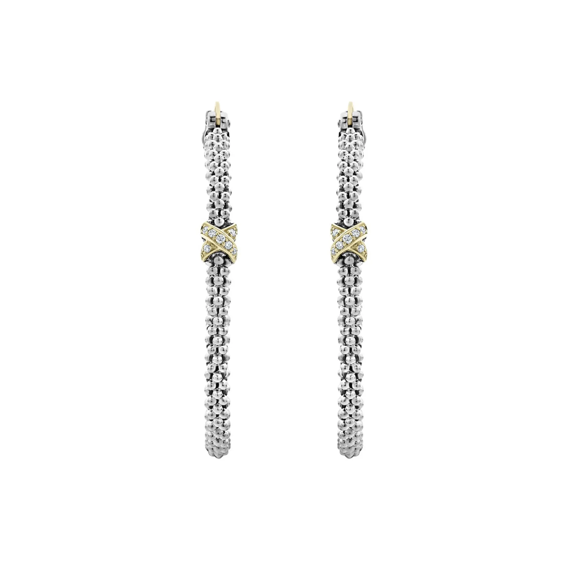 Large X Diamond Caviar Hoop Earrings
