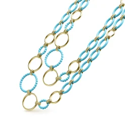 Long 18K Gold and Blue Ceramic Link Necklace