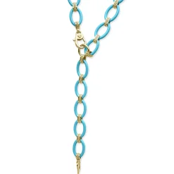 Long 18K Gold and Blue Ceramic Link Necklace