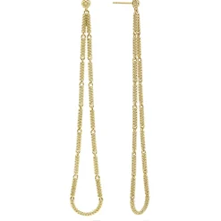 Long 18K Gold Superfine Caviar Tear Drop Earrings