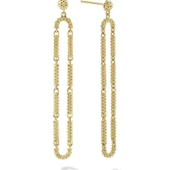 Long 18K Gold Superfine Caviar Drop Earrings