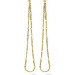 Long 18K Gold Superfine Caviar Tear Drop Earrings