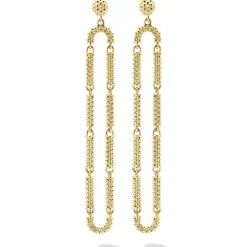 Long 18K Gold Superfine Caviar Drop Earrings