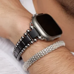 Matte Black Ceramic and Caviar Beaded Skull Bracelet Gift Set