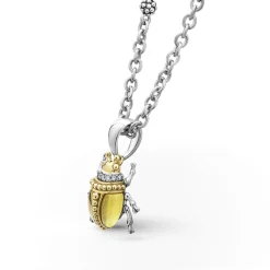 Olive Quartz Diamond Beetle Pendant Necklace