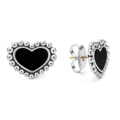 Onyx Heart Stud Earrings