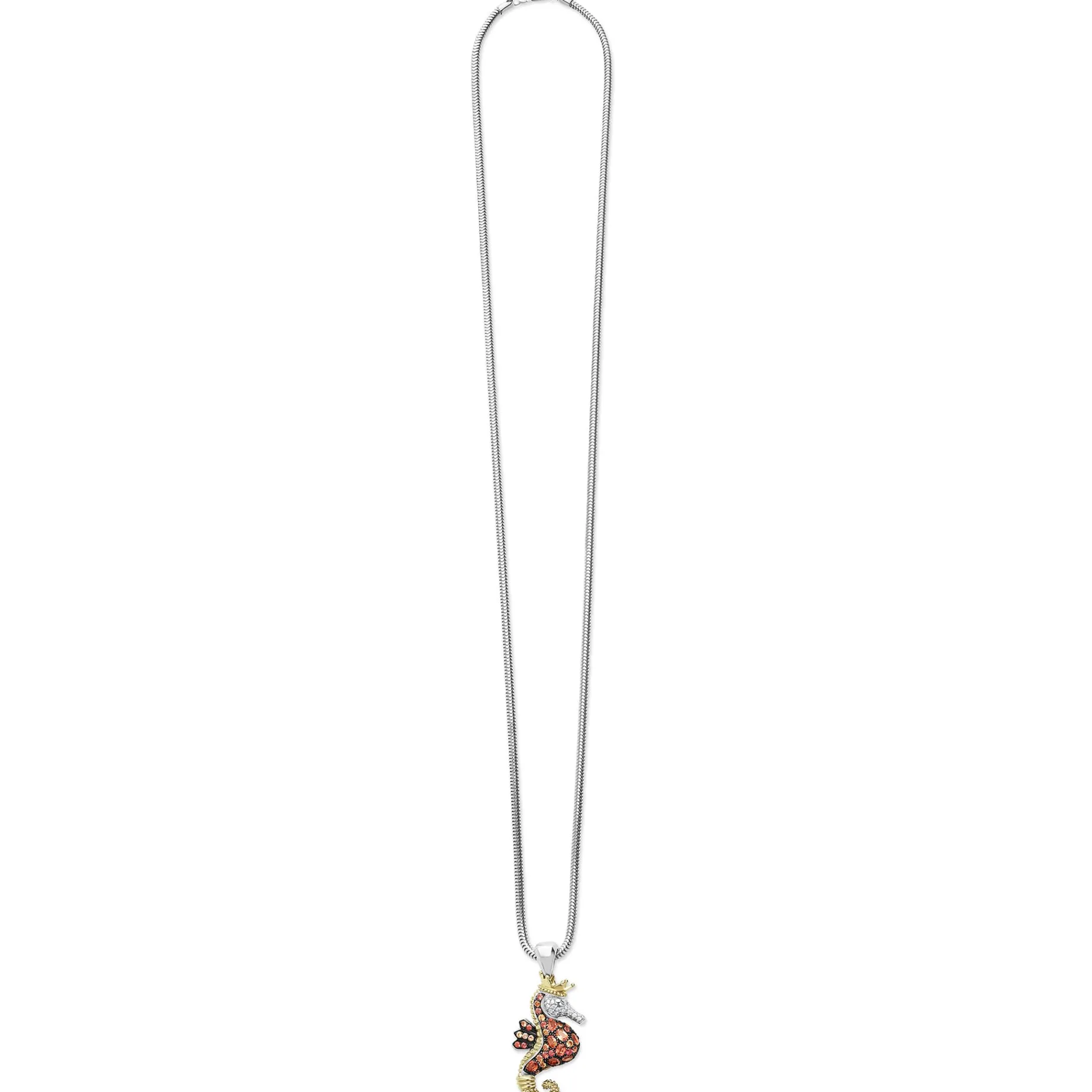 Orange Sapphire and Diamond Seahorse Pendant Necklace