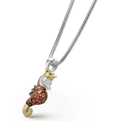 Orange Sapphire and Diamond Seahorse Pendant Necklace