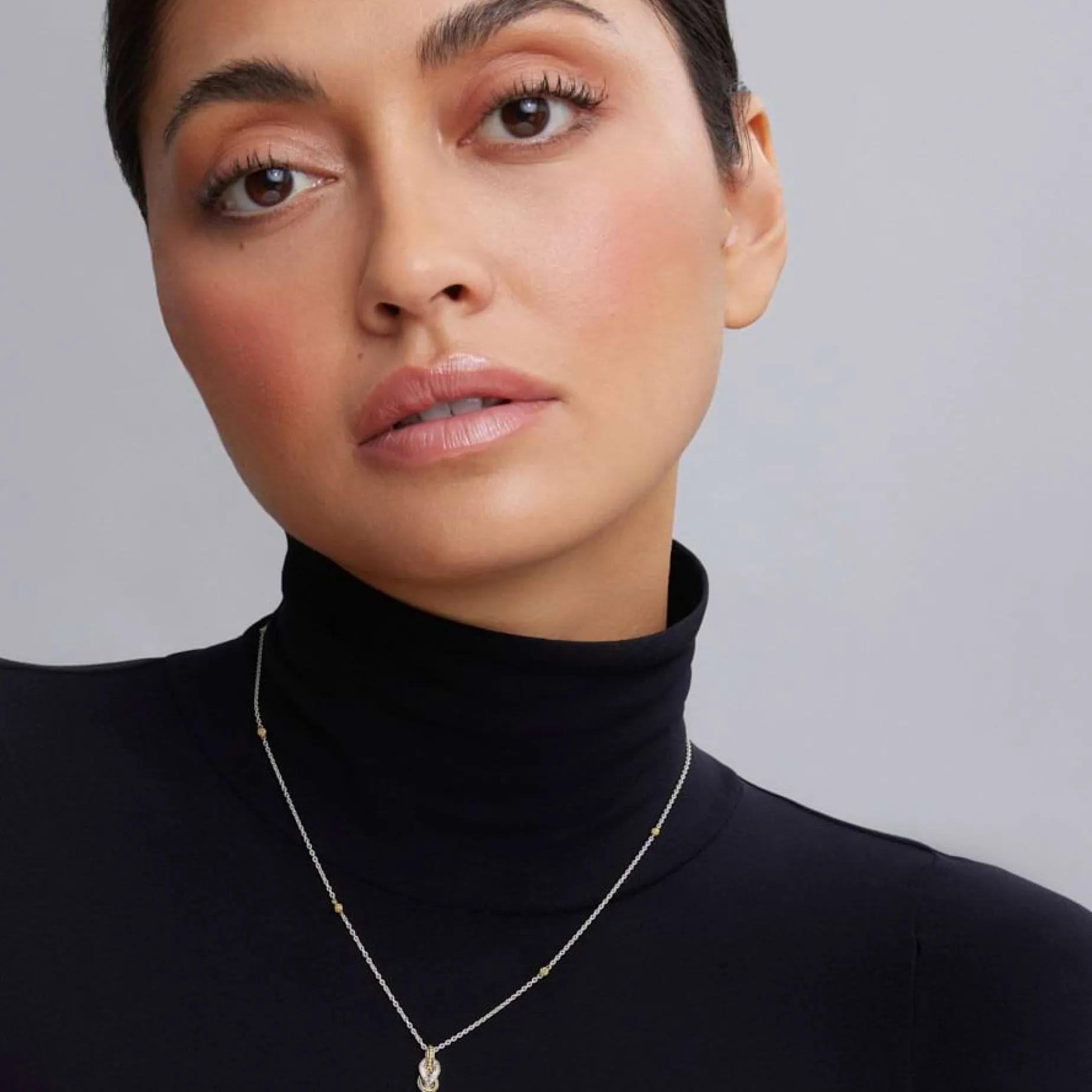 Petite Two-Tone Knot Diamond Pendant Necklace
