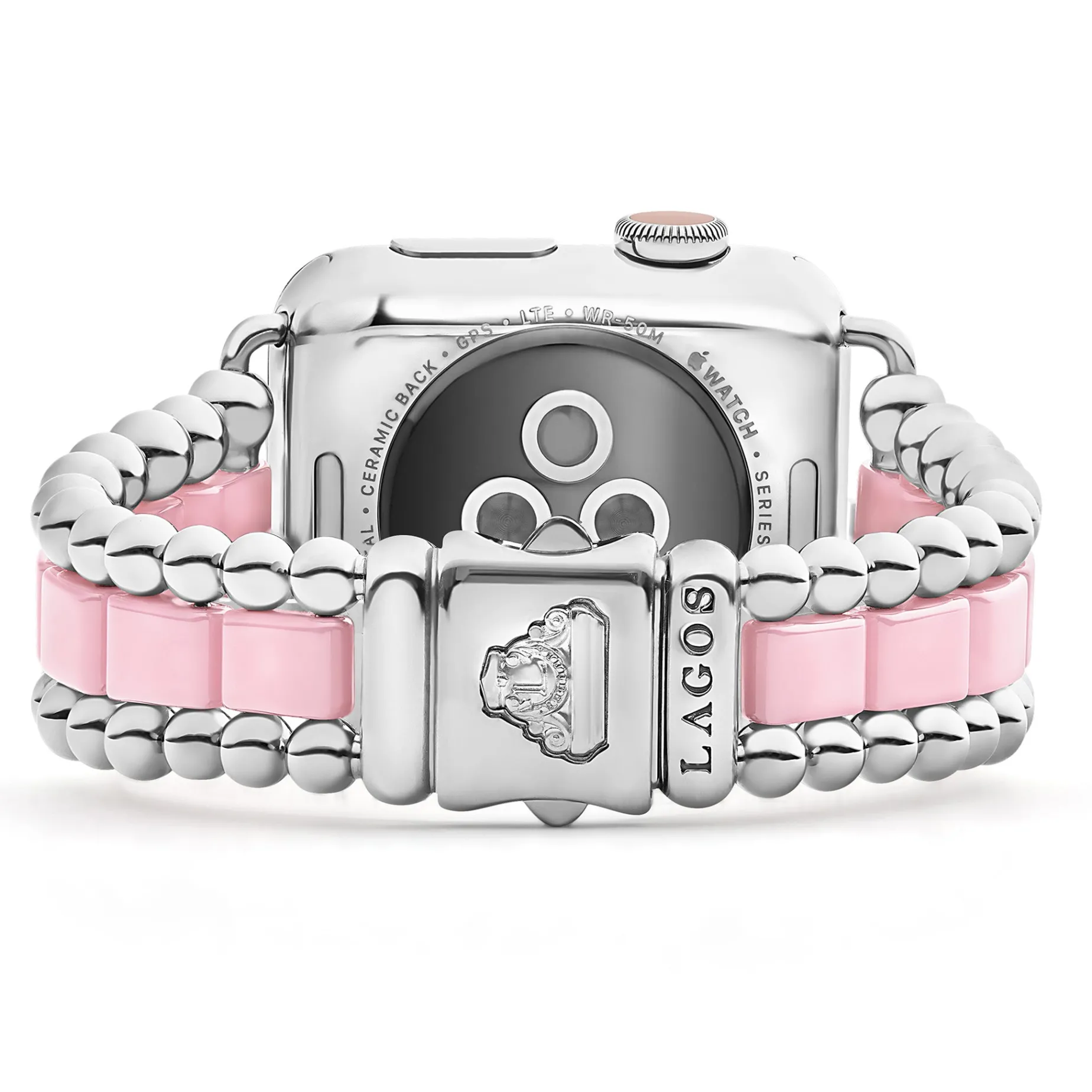 Pink Ceramic and Stainless Steel Watch Bracelet-38-45mm