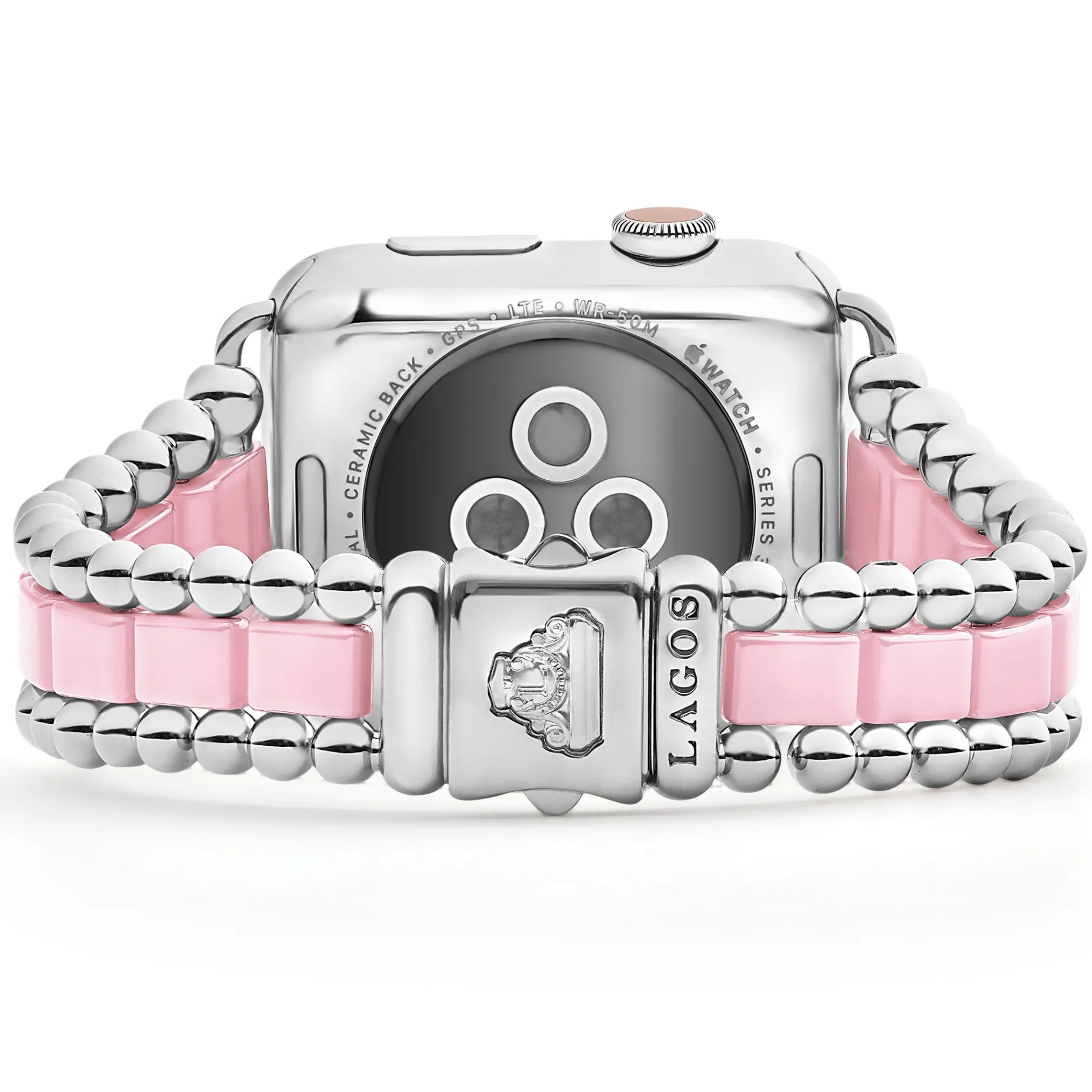 Pink Ceramic and Stainless Steel Watch Bracelet-42-49mm