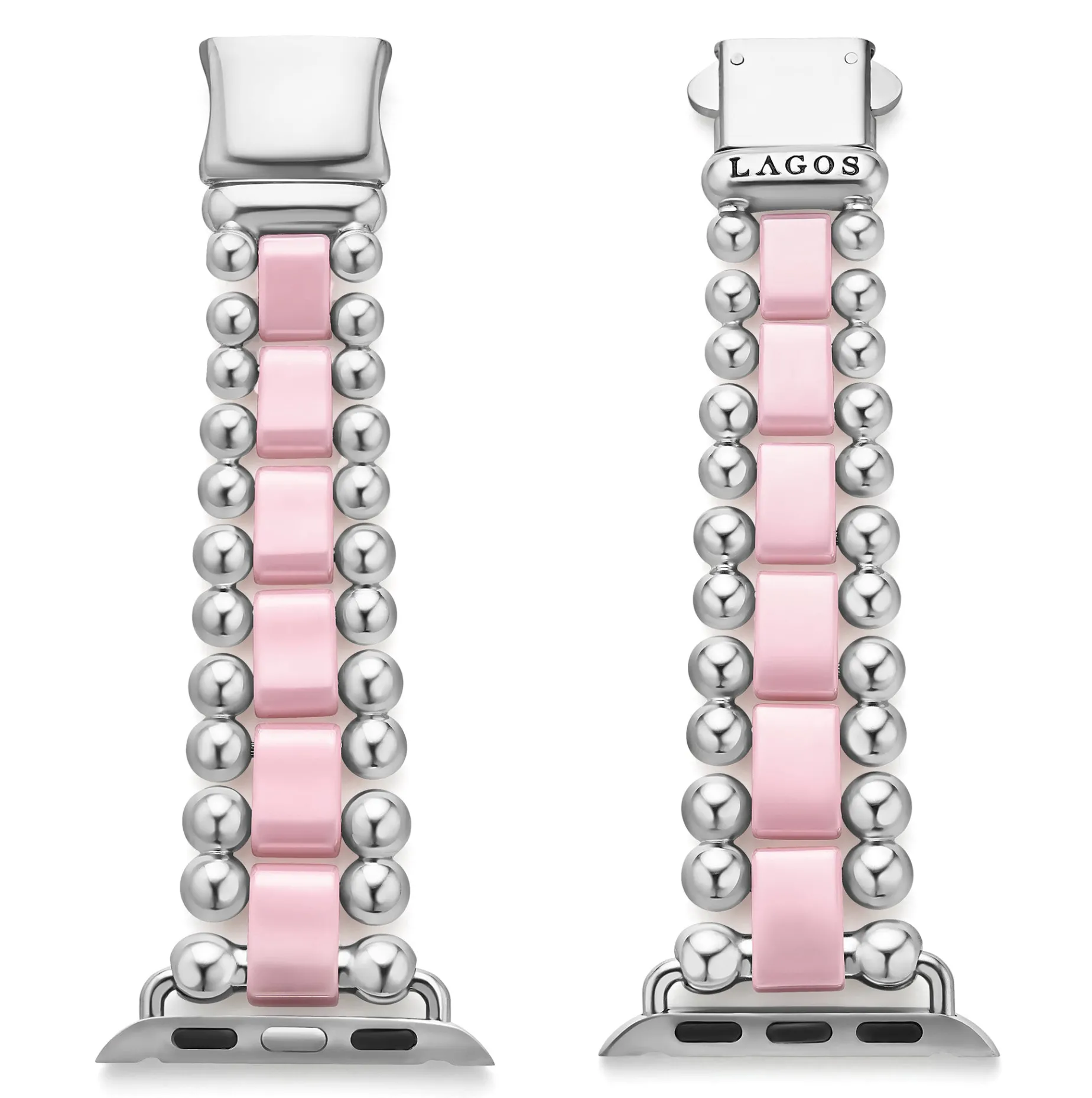 Pink Ceramic and Stainless Steel Watch Bracelet-38-45mm