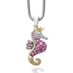 Pink Sapphire and Diamond Seahorse Pendant Necklace