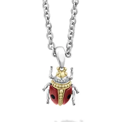 Red Agate Beetle Diamond Pendant Necklace